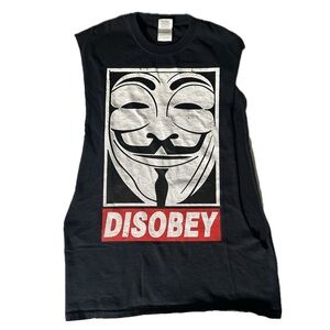 Disobey V for Vendetta Cut Off Sleeveless Graphic Tee Black Size M